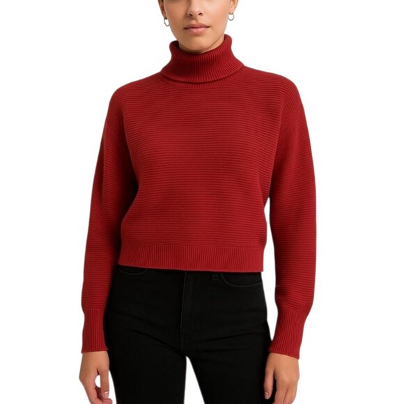 Pinque Women's Red Rib Knit Long Sleeve Turtle Neck Sweater Size XS NWOT - Picture 1 of 14